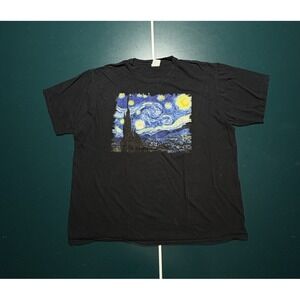 Vintage Van Gogh‎ Starry Night T Shirt Mens XXL 2XL Black Art Moon Painting Y2K